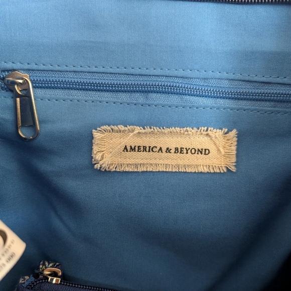 America & Beyond Hand Beaded Boho Blue Bandana Pattern Tote Bag - Picture 6 of 8